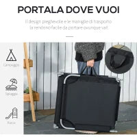 Lettino da Giardino con Schienale Regolabile in 5 Posizioni, Lettino Pieghevole in Metallo e Tessuto Oxford, 187x55x24cm, Nero