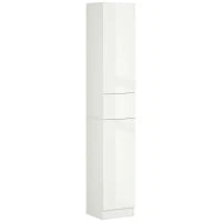 kleankin Colonna Bagno con Cassetto e 2 Armadietti Bianco Lucido, 30x28x170cm