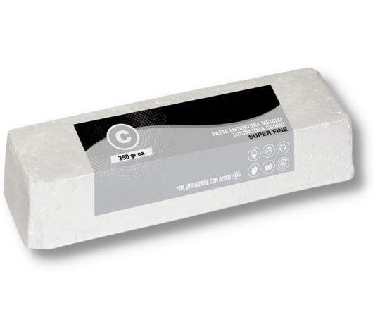 Pasta Abrasiva Lucidante Bianca Super Fine 350 gr Lucidatura Alluminio Per Lucidare Acciaio Inox Ottone Rame Cromature marmo Legno Argento Plexiglass