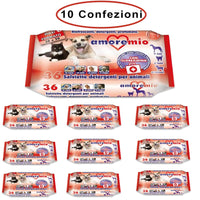 Amore mio salviette detergenti per cani gatti e cuccioli alla clorexidina 10 confezioni da 36 salviette