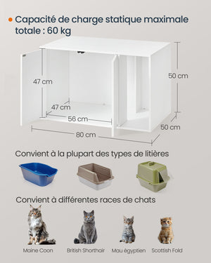 Lettiera per gatti di grandi dimensioni 80 x 50 x 50 cm porta con apertura a pressione tavolo moderno e minimalista bianco 12_0006045