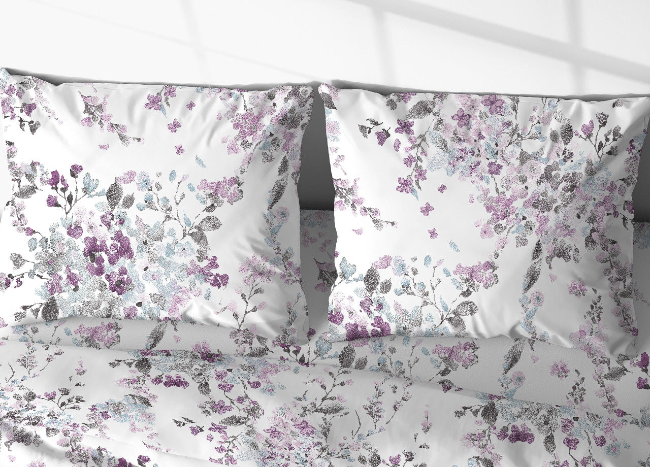 Completo Lenzuola In 100% Cotone Made Italy Disegno Floreale Acquarello - Piazza E Mezza - Acquarello