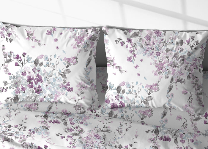 Completo Lenzuola In 100% Cotone Made Italy Disegno Floreale Acquarello - Piazza E Mezza - Acquarello