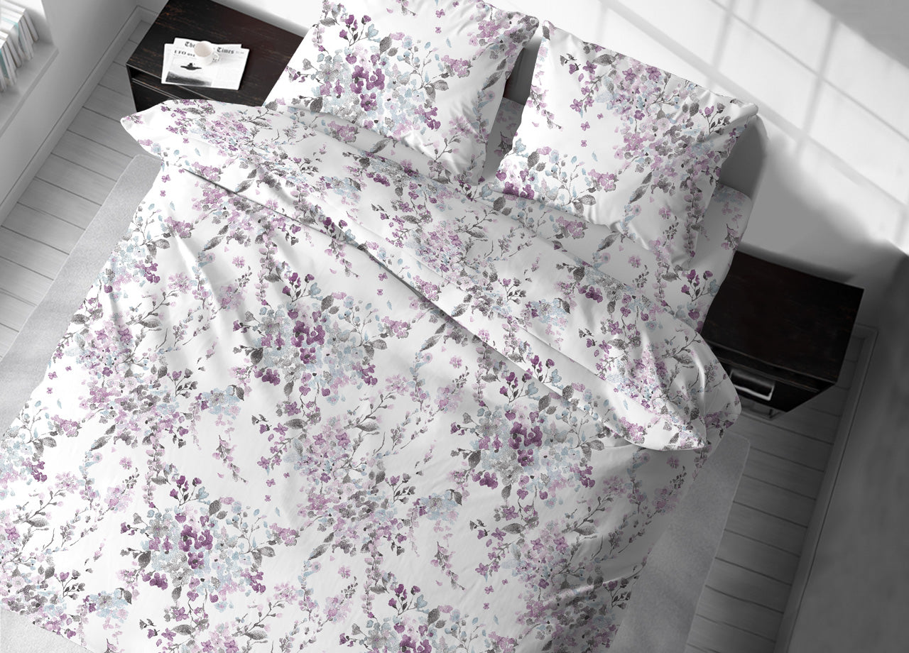 Copritrapunta Sacco Per Trapunta 100% Cotone Disegno Floreale Acquarello - Matrimoniale - Acquarello