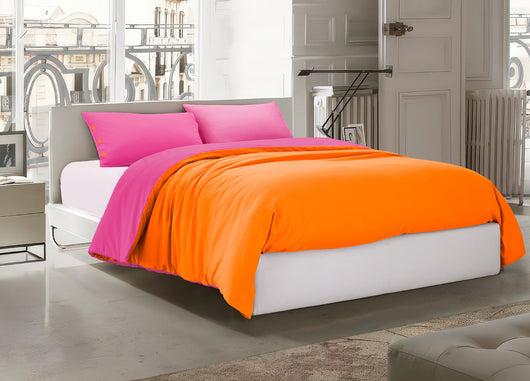 Sacco Copripiumino Bicolor Estate Inverno In 100% Cotone Tinta Unita Amici - Singolo - Arancio