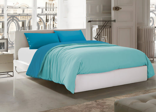 Sacco Copripiumino Bicolor Estate Inverno In 100% Cotone Tinta Unita Amici - Matrimoniale - Opale