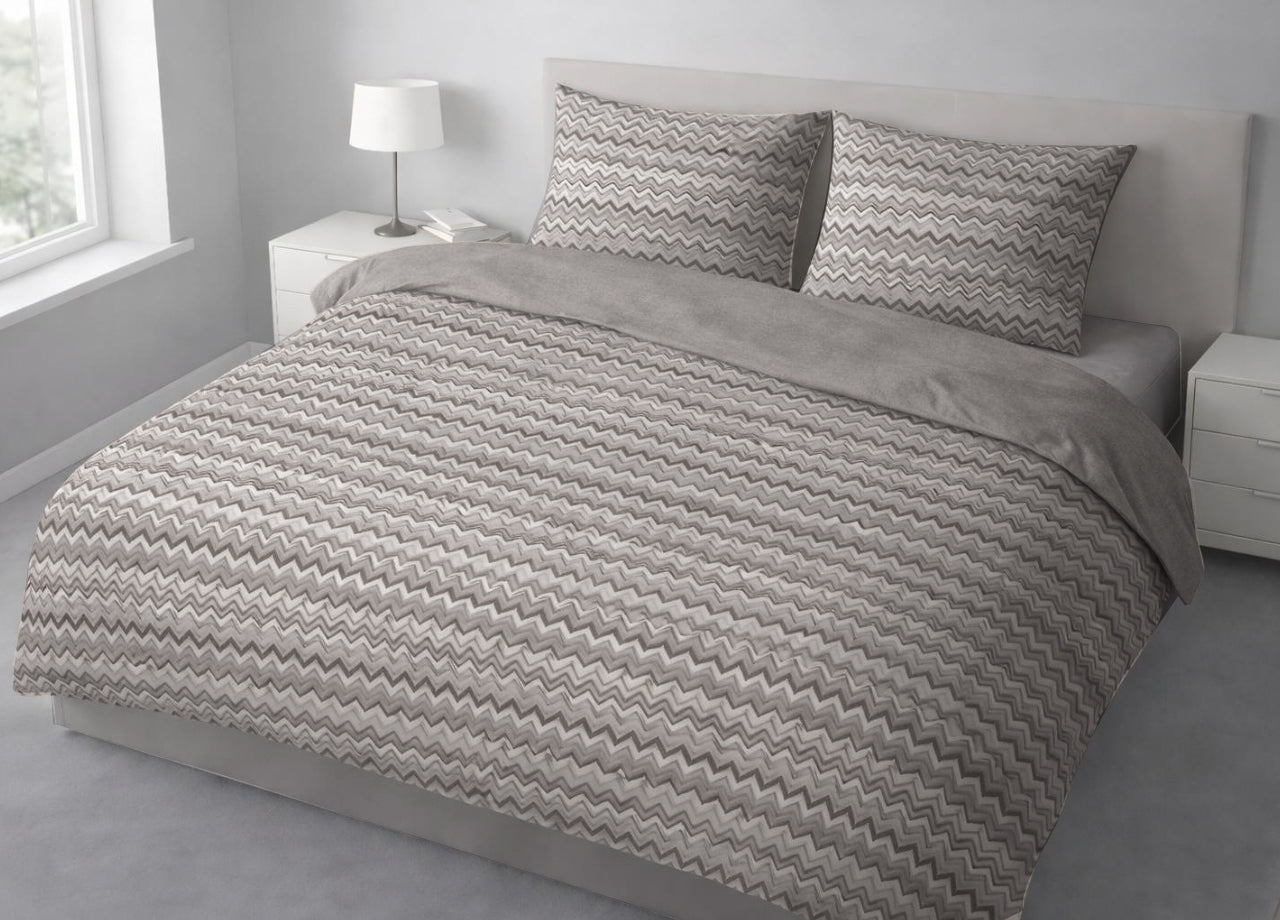 Sacco Copripiumino In 100% Cotone Made Italy Disegno Baia - Matrimoniale - Beige