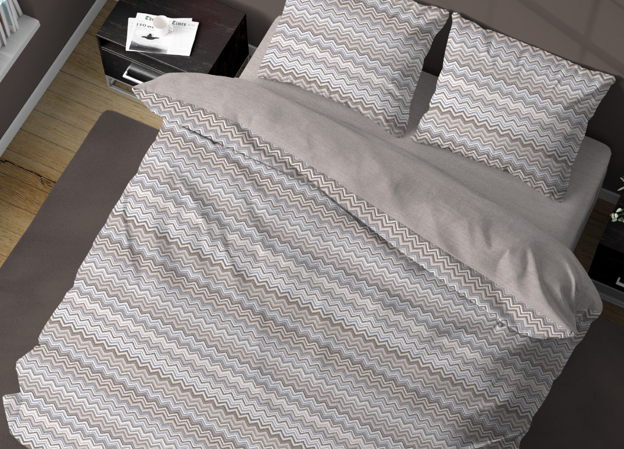 Sacco Copripiumino In 100% Cotone Made Italy Disegno Baia - Matrimoniale - Beige
