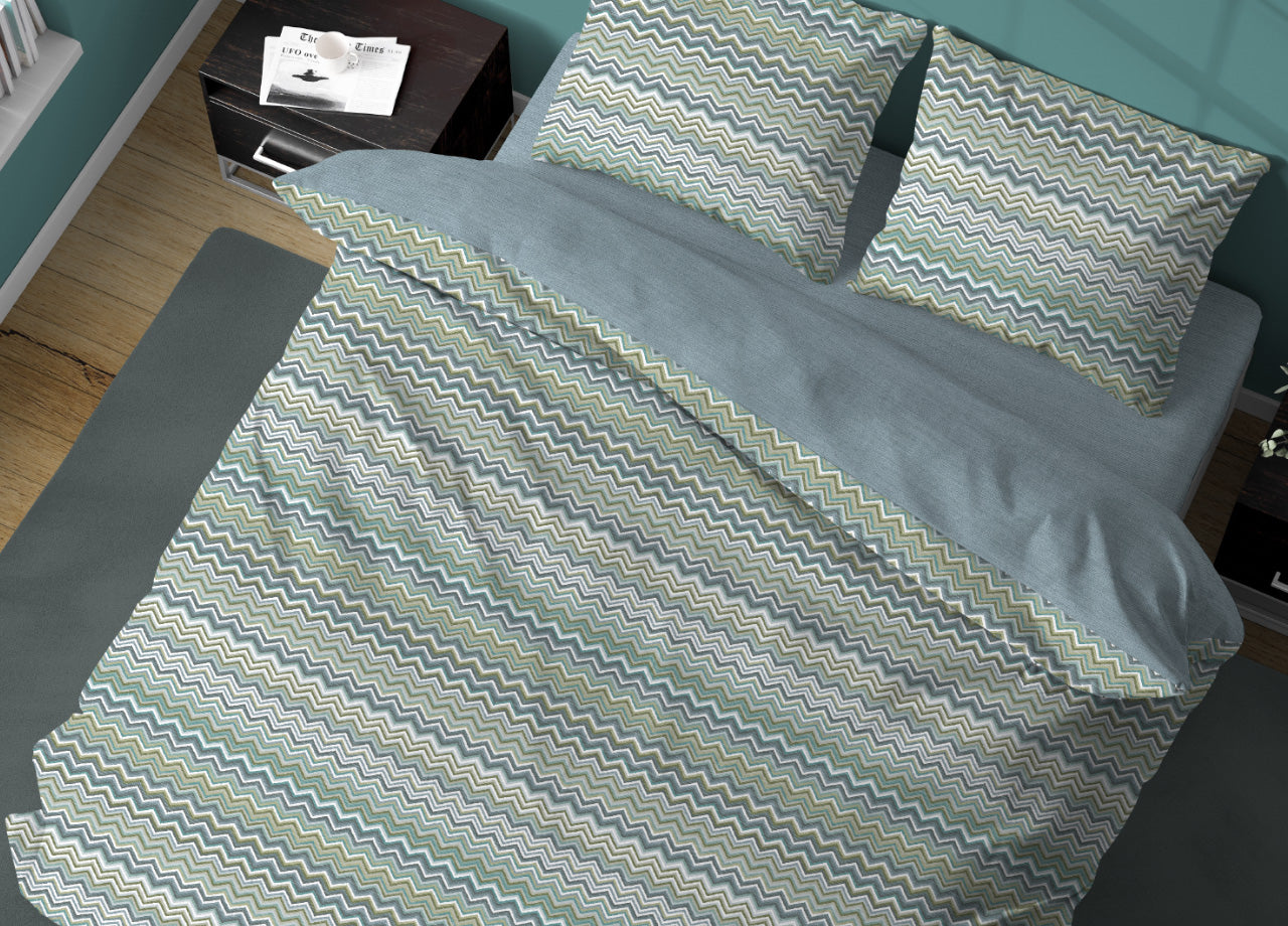 Sacco Copripiumino In 100% Cotone Made Italy Disegno Baia - Piazza E Mezza - Verde