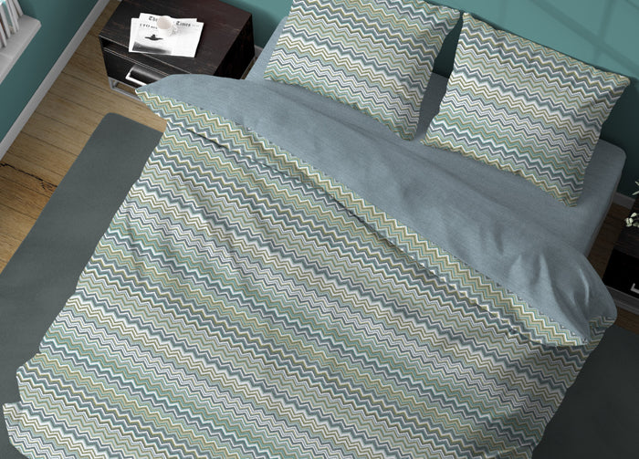 Sacco Copripiumino In 100% Cotone Made Italy Disegno Baia - Piazza E Mezza - Verde