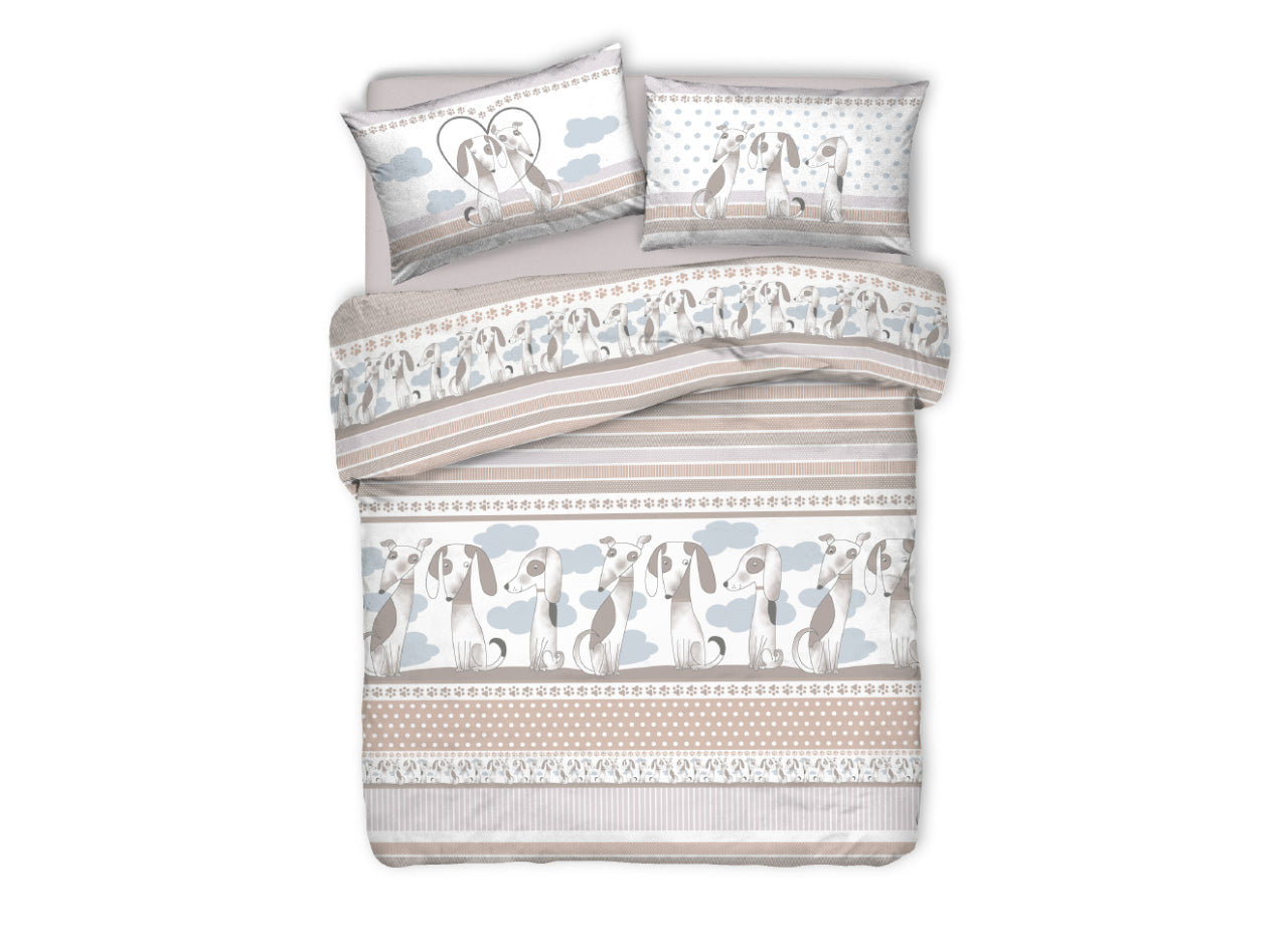 Copripiumino Sacco Piumone Pensieri Delicati Cotone Disegno Bau Bau - Singolo - Grigio