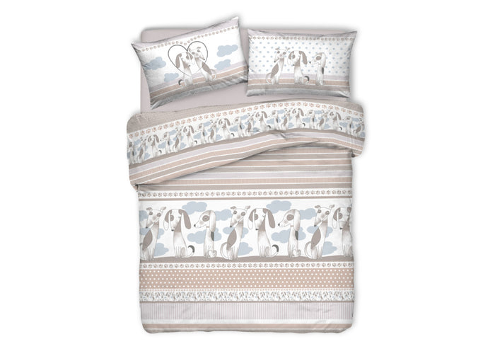 Copripiumino Sacco Piumone Pensieri Delicati Cotone Disegno Bau Bau - Singolo - Grigio