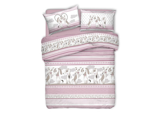 Copripiumino Sacco Piumone Pensieri Delicati Cotone Disegno Bau Bau - Matrimoniale - Rosa