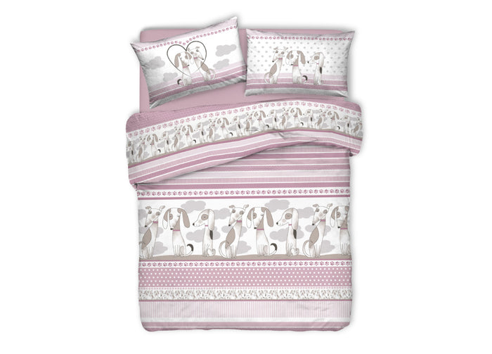 Copripiumino Sacco Piumone Pensieri Delicati Cotone Disegno Bau Bau - Matrimoniale - Rosa