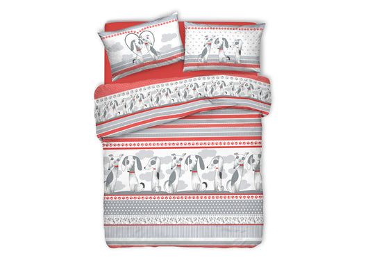 Copripiumino Sacco Piumone Pensieri Delicati Cotone Disegno Bau Bau - Matrimoniale - Rosso