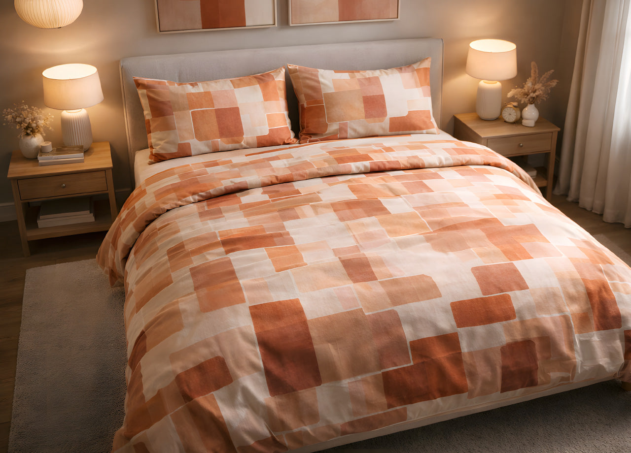 Sacco Copripiumino In 100% Cotone Made Italy Disegno Brick - Piazza E Mezza - Arancio