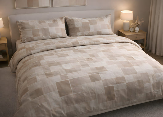 Sacco Copripiumino In 100% Cotone Made Italy Disegno Brick - Singolo - Beige