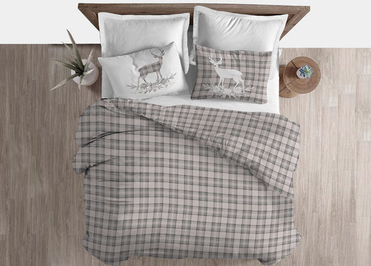 Copripiumino Sacco Piumone Cotone Flanella Pensieri Delicati Dis. Tartan Cervo - Singolo - Beige