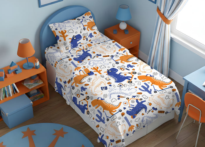 Sacco Copripiumino In 100% Cotone Made Italy Disegno Dino - Piazza E Mezza - Dino