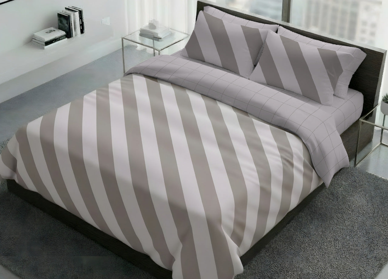 Sacco Copripiumino In 100% Cotone Made Italy Disegno Elite - Matrimoniale - Beige