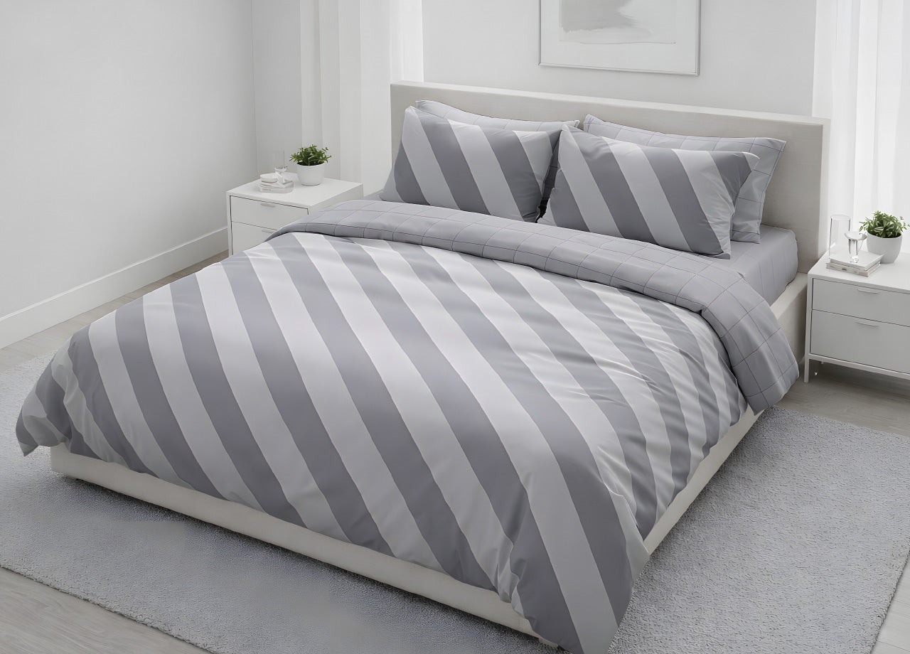 Sacco Copripiumino In 100% Cotone Made Italy Disegno Elite - Matrimoniale - Grigio