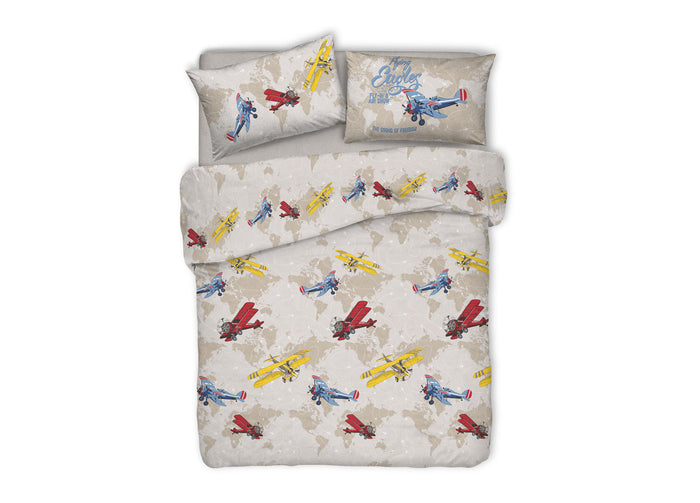 Copripiumino Sacco Piumone Pensieri Delicati Cotone Disegno Aerei - Singolo - Multicolore