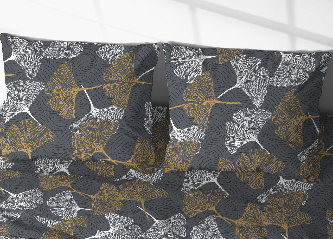 Completo Lenzuola Camper Roulotte 100% Cotone PERSONALIZZABILE Varie Fantasie - Matrimoniale - Ginko Giallo