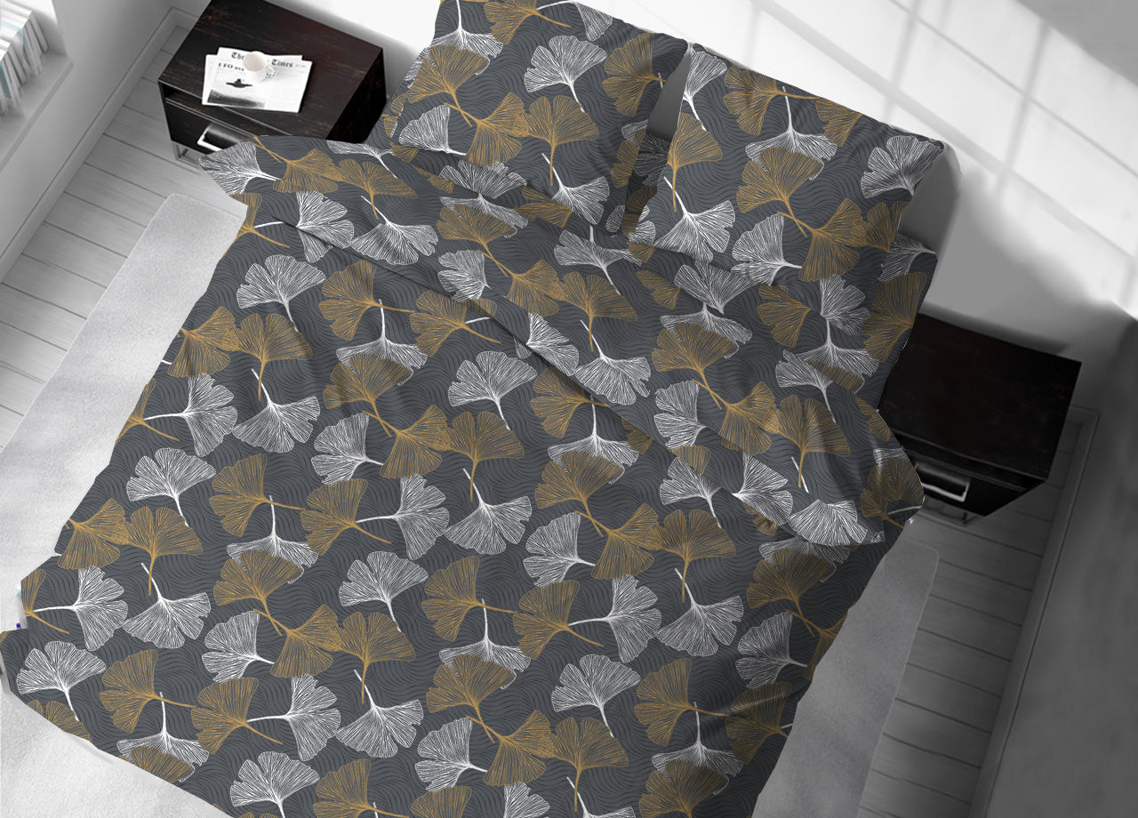 Copritrapunta Sacco Per Trapunta 100% Cotone Disegno Ginko - Matrimoniale - Giallo