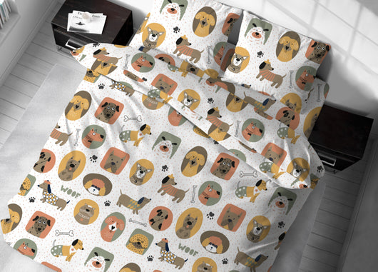 Sacco Copripiumino In Morbida Flanella 100% Cotone Dis. Cani - Singolo - Cani