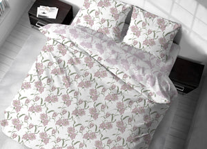 Sacco Copripiumino In 100% Cotone Made Italy Disegno Magnolia - Matrimoniale - Rosa