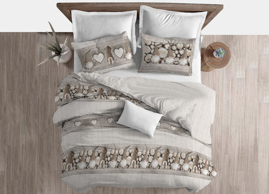 Copripiumino Sacco Piumone Cotone Flanella Pensieri Delicati Disegno Gnomi Elfi - Singolo - Beige