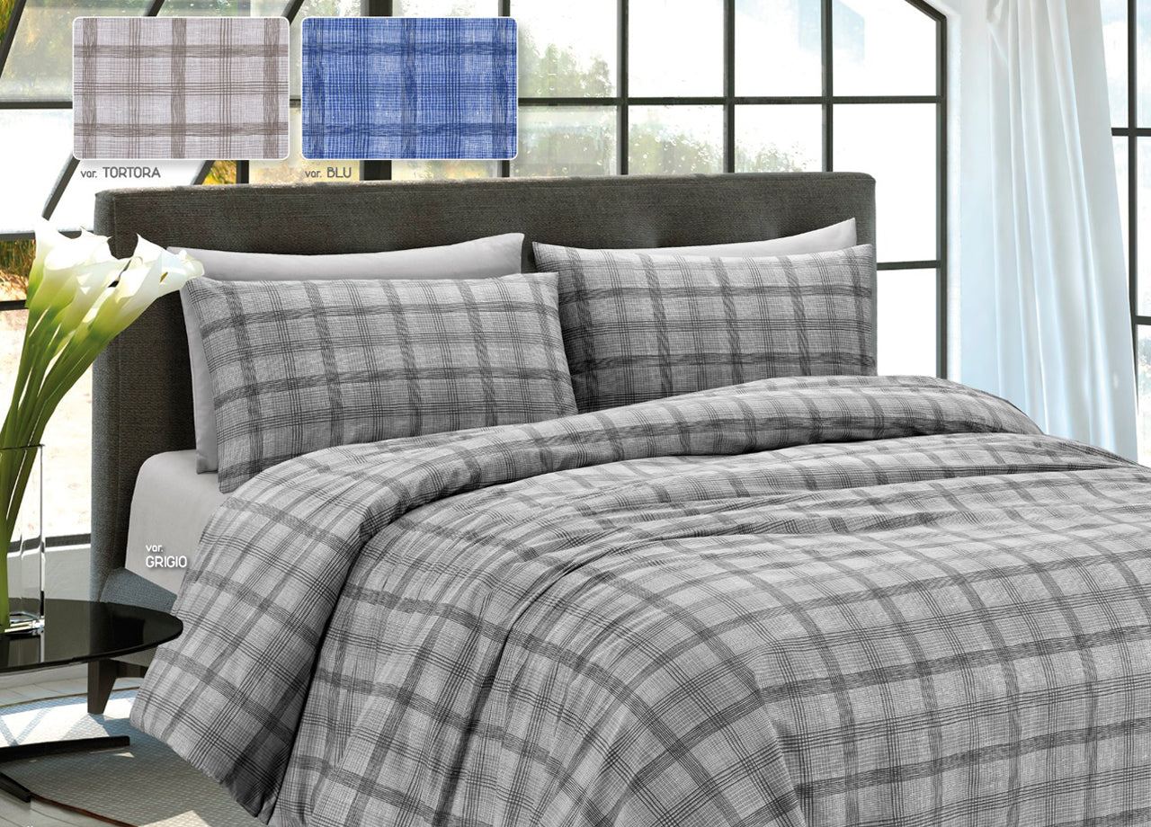 Completo Lenzuola In 100% Cotone Disegno Iseo - Singolo - Blu