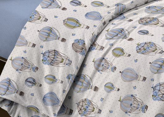 Sacco Copripiumino Piumone Letto In 100% Cotone Made Italy Vari Disegni RP - 2 Piazze - Mongolfiera Blu