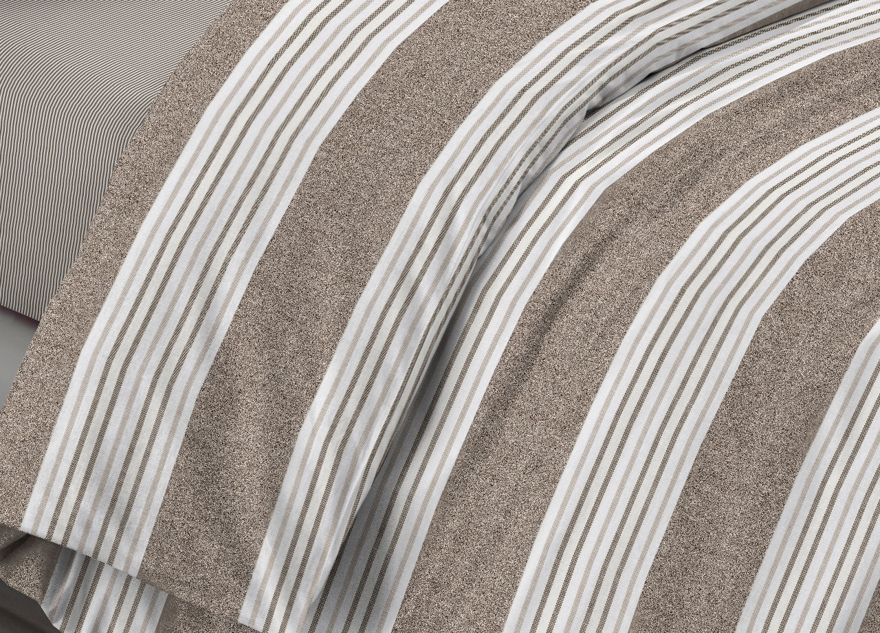 Completo Lenzuola Letto Camera In 100% Cotone Made Italy Vari Disegni RP - 2 Piazze - Righine Beige