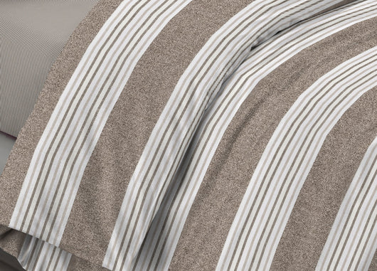 Completo Lenzuola Letto Camera In 100% Cotone Made Italy Vari Disegni RP - 2 Piazze - Righine Beige