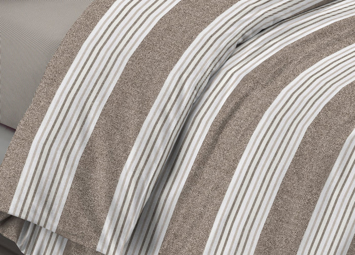 Completo Lenzuola Letto Camera In 100% Cotone Made Italy Vari Disegni RP - 2 Piazze - Righine Beige