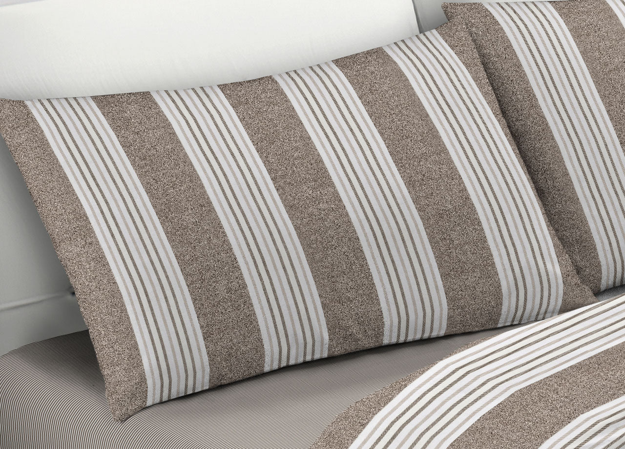 Completo Lenzuola Letto Camera In 100% Cotone Made Italy Vari Disegni RP - 2 Piazze - Righine Beige