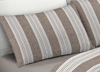 Completo Lenzuola Letto Camera In 100% Cotone Made Italy Vari Disegni RP - 2 Piazze - Righine Beige