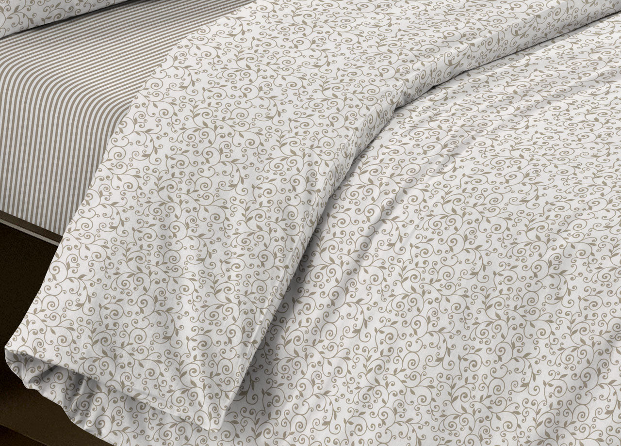 Completo Lenzuola Letto Camera In 100% Cotone Made Italy Vari Disegni RP - 1 Piazza - Stefy Beige