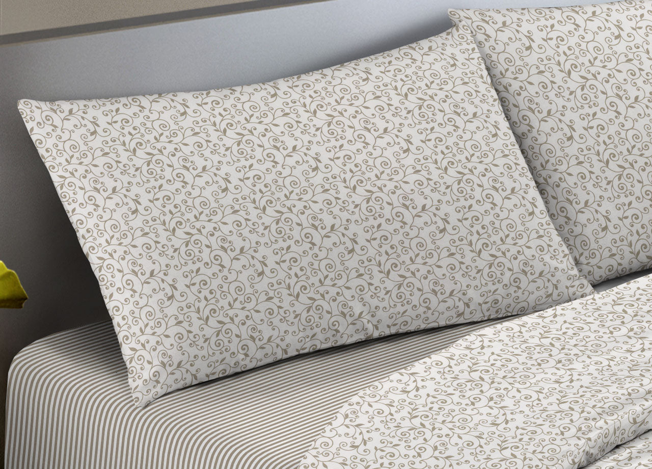 Completo Lenzuola Letto Camera In 100% Cotone Made Italy Vari Disegni RP - 1 Piazza - Stefy Beige