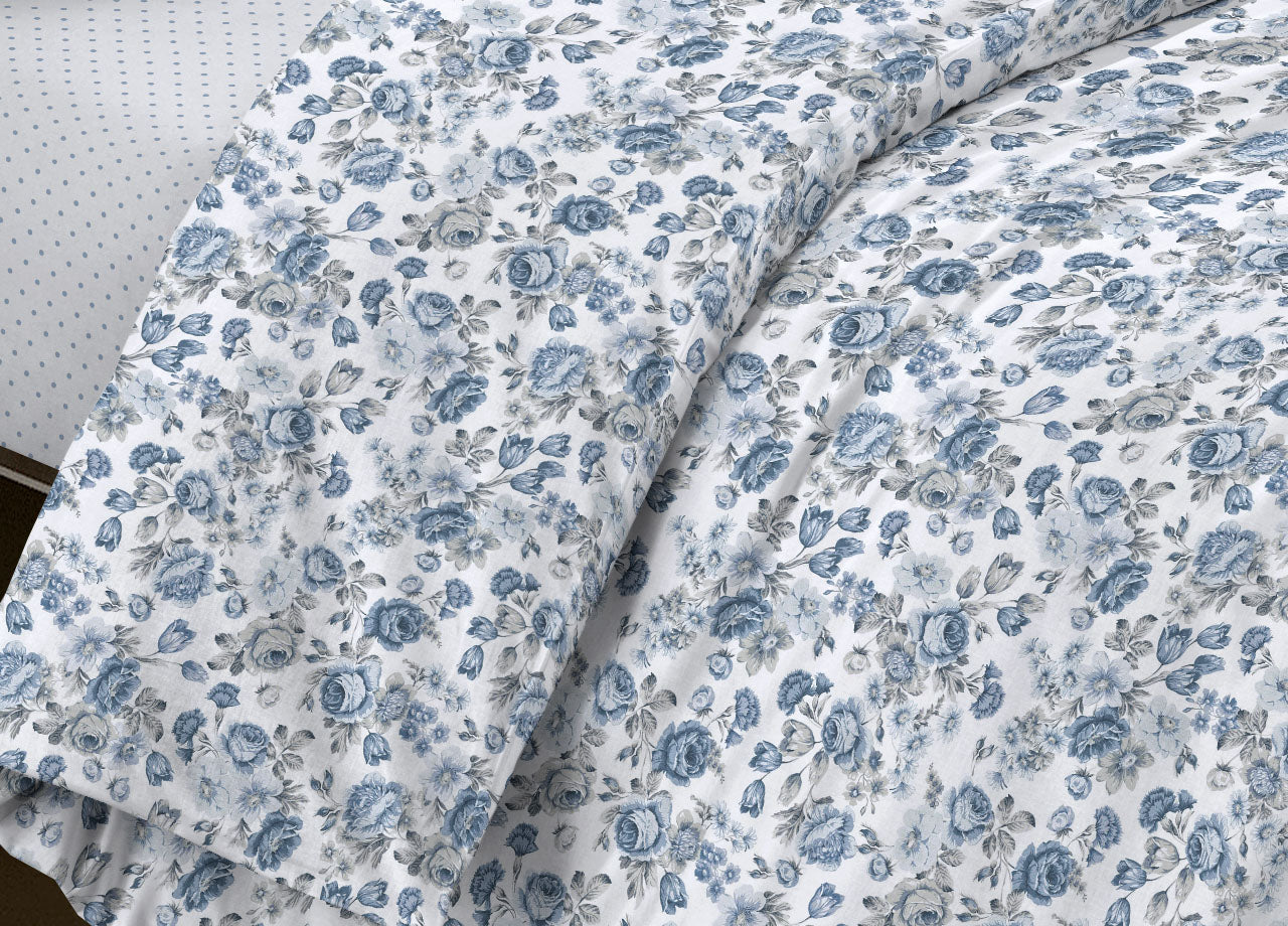 Completo Lenzuola Letto Camera In 100% Cotone Made Italy Vari Disegni RP - Piazza 1-2 - Susan Azzurro