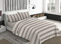 Completo Lenzuola Letto Camera In 100% Cotone Made Italy Vari Disegni RP - 2 Piazze - Righine Beige