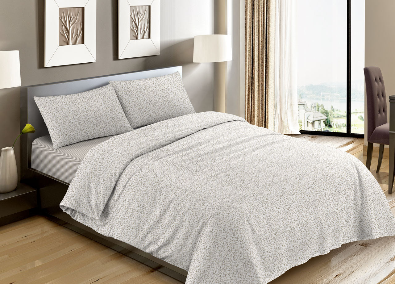 Completo Lenzuola Letto Camera In 100% Cotone Made Italy Vari Disegni RP - 1 Piazza - Stefy Beige