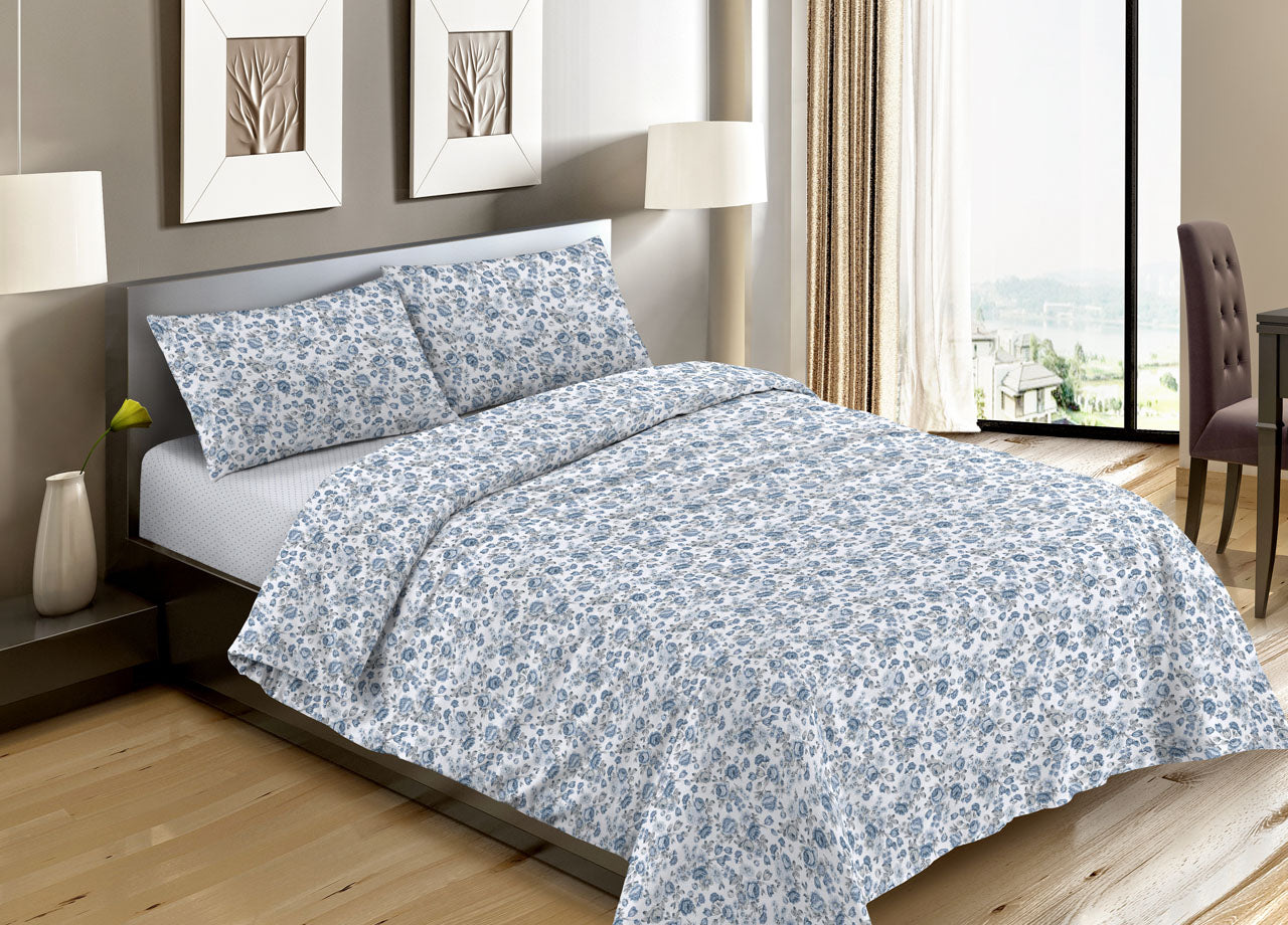 Completo Lenzuola Letto Camera In 100% Cotone Made Italy Vari Disegni RP - Piazza 1-2 - Susan Azzurro