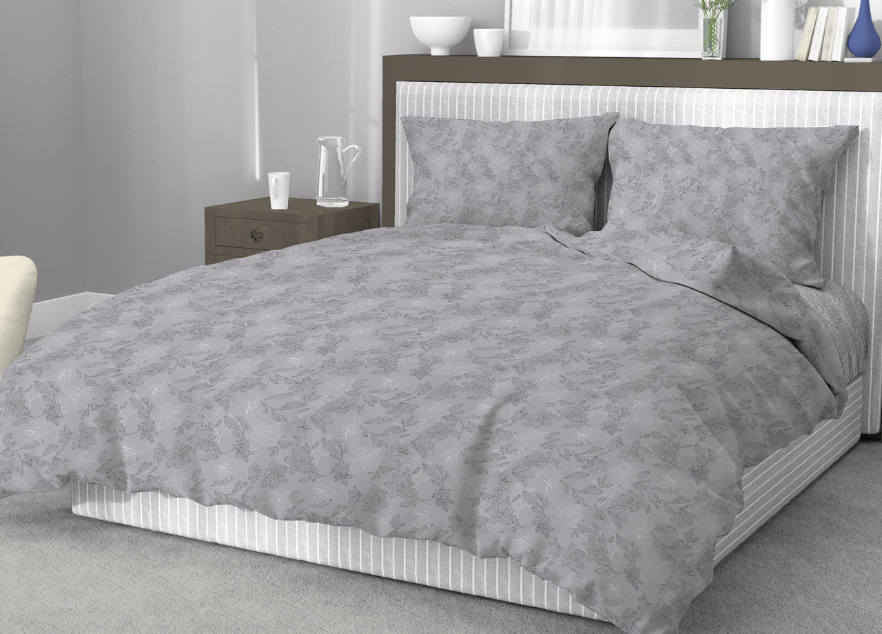 Sacco Copripiumino In 100% Cotone Made Italy Disegno Moderno Lily - Singolo - Grigio