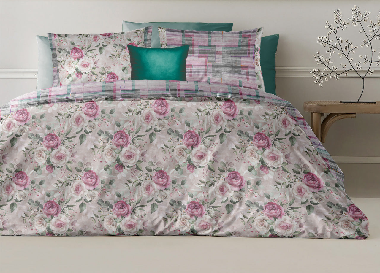 Copripiumino Double Face Matrimoniale Digitale Cotone Percalle Pink Linea Loft