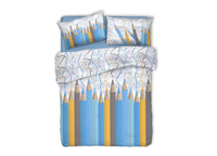 Copripiumino Sacco Piumone Pensieri Delicati Cotone Disegno Matitoni - Matrimoniale - Blu