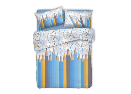 Copripiumino Sacco Piumone Pensieri Delicati Cotone Disegno Matitoni - Matrimoniale - Blu