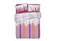 Copripiumino Linea Pensieri Delicati In 100% Cotone Dis. Matitoni Colore Fucsia - Singolo - Fucsia