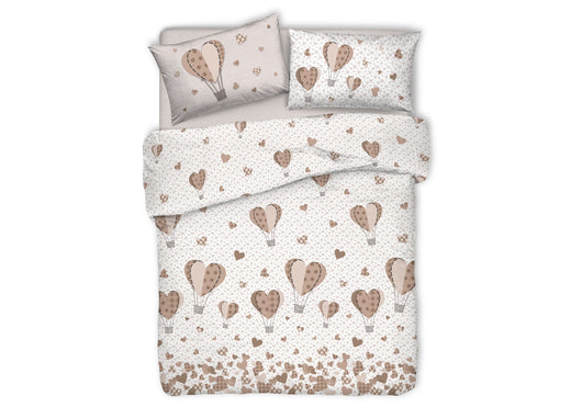 Copripiumino Sacco Piumone Pensieri Delicati Cotone Disegno Mongolfiera - Matrimoniale - Beige